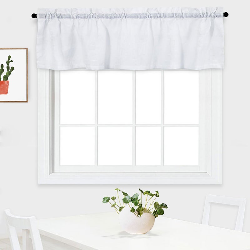 NANAN Curtain Valance,Waffle Weave Waterproof Window Valance for Bathroom,Rod Pocket Tailored Kitchen Valance Curtain Cafe Curtains - 60" x 15", White, One Panel - Image 3